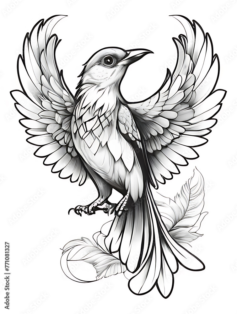 Bird sketch with line  white background Smoothly outline coloring page ai generated