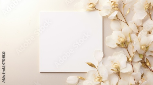 beige marriage invitation postcard paper mockup romance letter floral wedding blank paper template