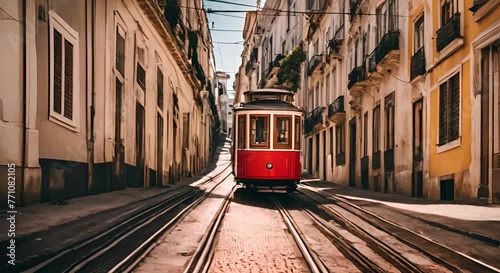 Tram in a city in Europe.