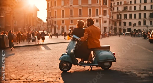 Couple on a motorcycle in Rome. photo