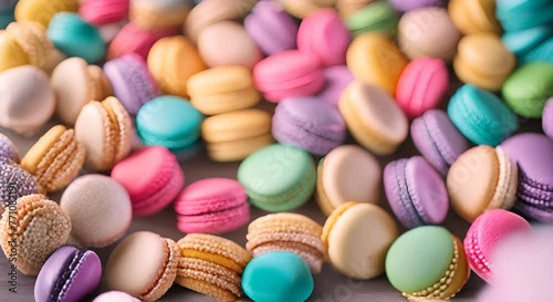 Colorful macarons on a colorful background. photo