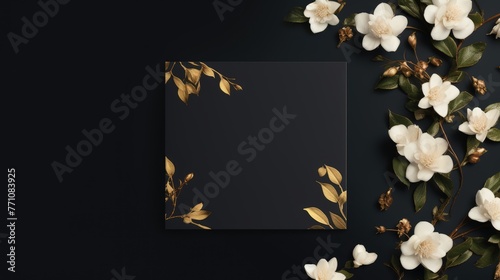 black marriage invitation postcard paper mockup romance letter floral wedding blank paper template © Wiktoria