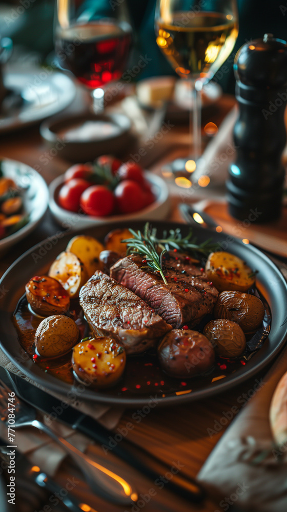Culinary Delights A flat lay of a gourme meal, ai Culinary Delights A flat lay of a gourme meal, ai
