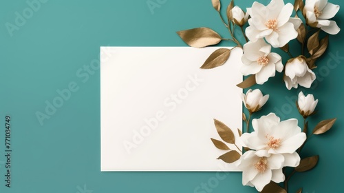 turqoise marriage invitation postcard paper mockup romance letter wedding blank paper template photo