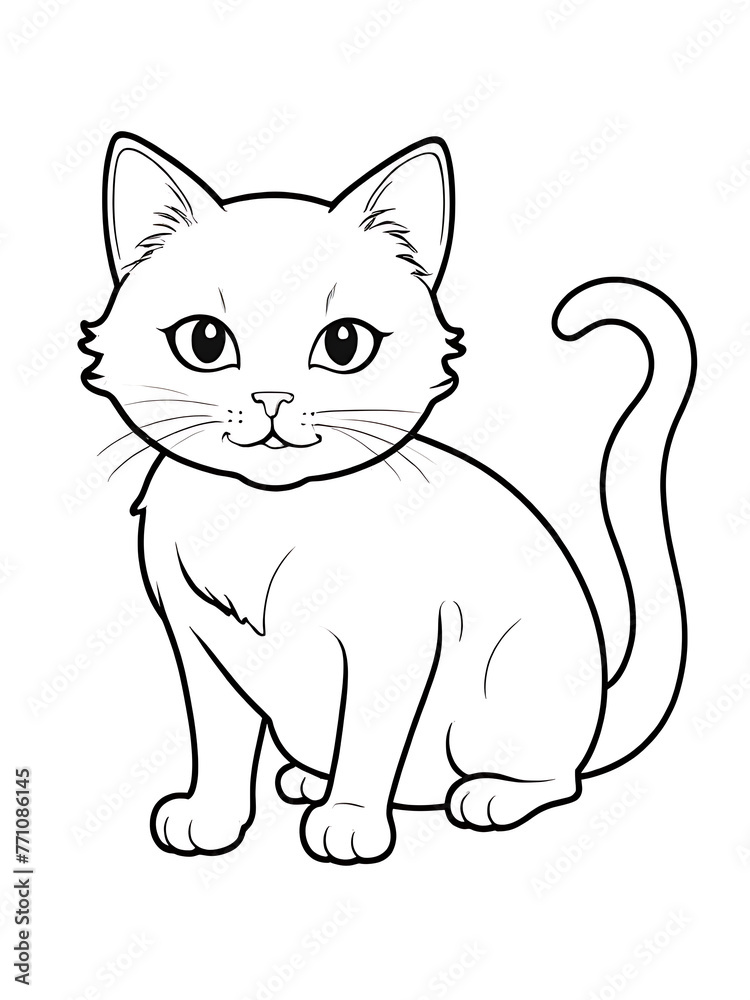 Cat flower  sketch with line white background outline  coloring page ai generated