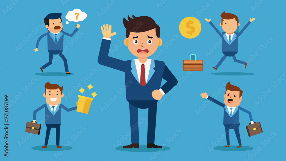businessman character set  guy in different action vector illustration