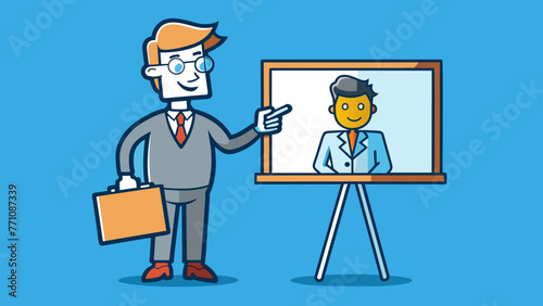 businessman figure with paperboard training vector illustration