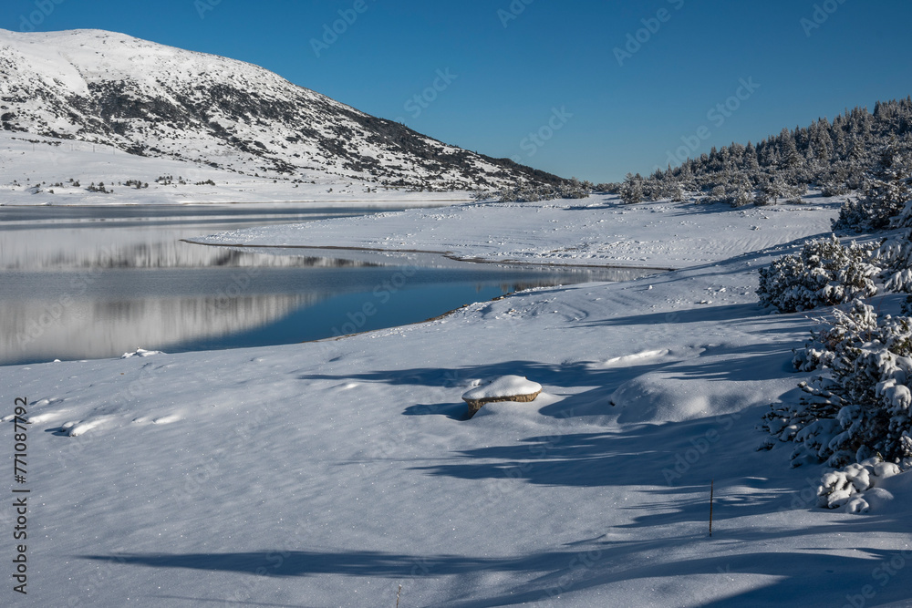 Winter view of Belmeken Dam at Rila mountain, Bulgaria