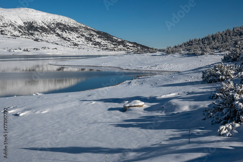 Winter view of Belmeken Dam at Rila mountain  Bulgaria