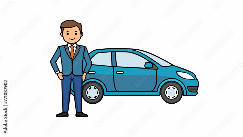 businessman standing near the car on vector illustration businessman standing near the car on vector illustration