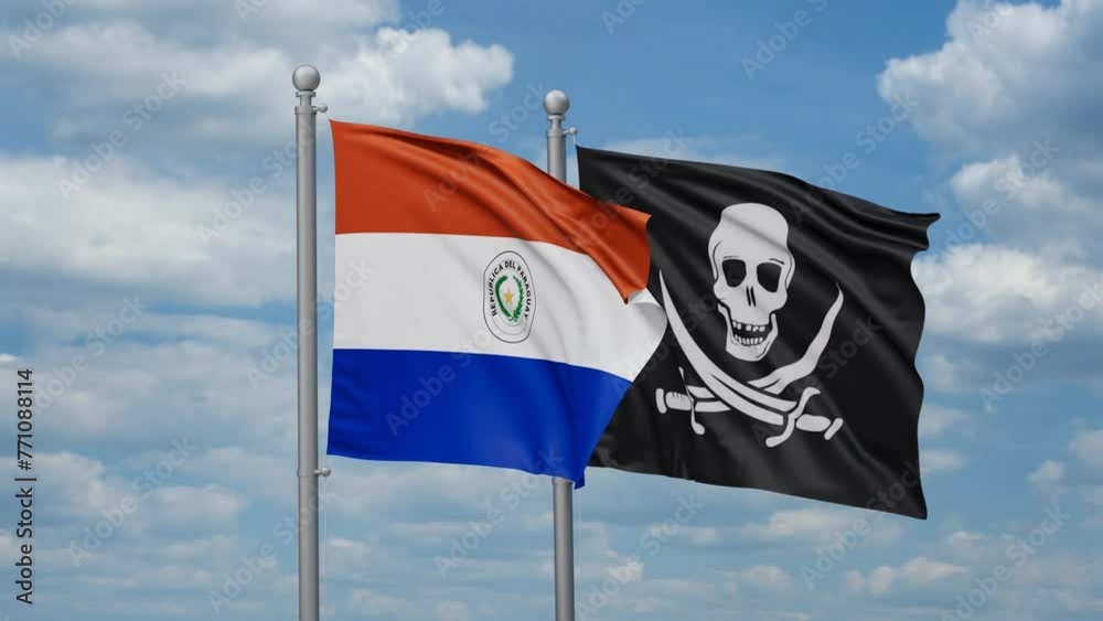 Paraguay and Corsair two flags waving together, looped video Paraguay and Corsair two flags waving together, looped video