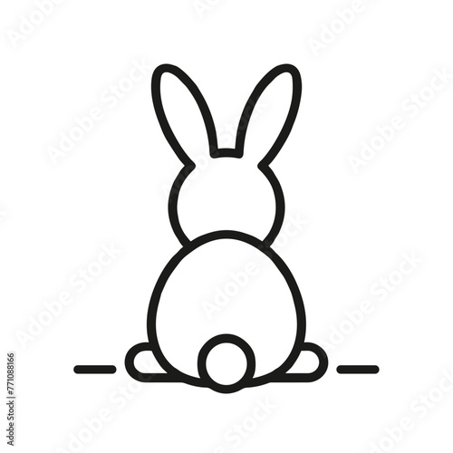 Bunny Back View Icon, Black Line Art, Rear View Rabbit Symbol