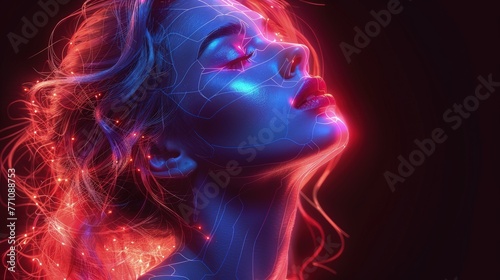 Surreal portrait of a woman with flowing fiery hair, Concept of freedom, passion, and vibrant creativity 