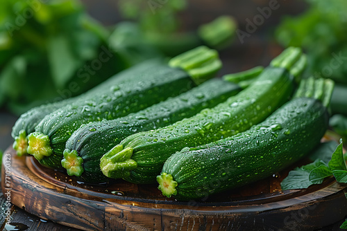 Fresh harvest of vibrant green zucchinis  showcasing the beauty of organic farm produce