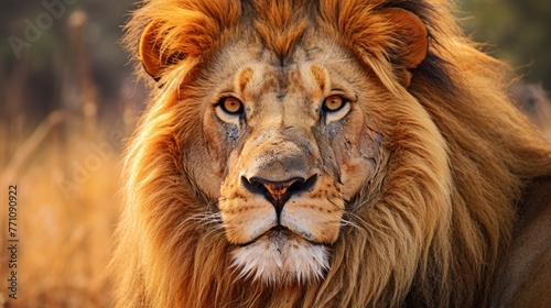 Close up face portrait of a lion at the African savanna © SD Danver
