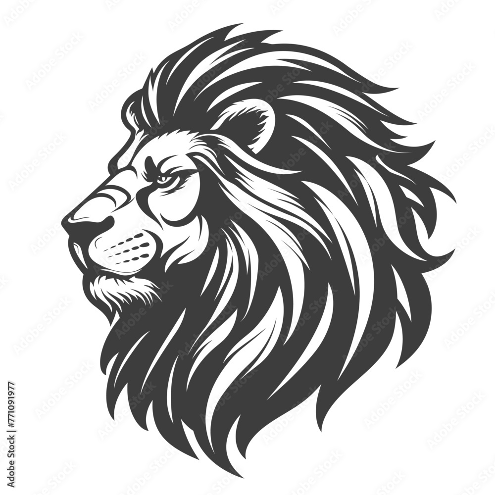 flat mascot logo of lion head side view vector illustration in black and white clipart