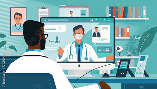 Healthcare Telemedicine Solutions, healthcare telemedicine solutions with an image showing doctors conducting virtual consultations and remote patient monitoring photo