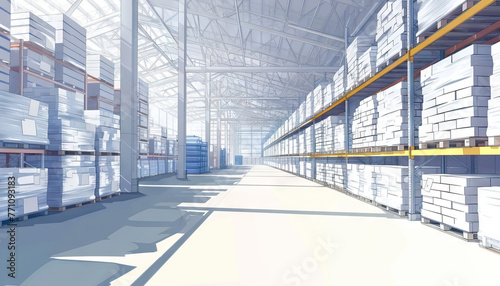 Inventory Optimization: Warehouse Backgrounds with Systematic Shelving and Efficient Goods Distribution