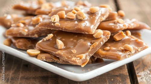 Luxurious peanut brittle display on elegant platter with upscale ambiance and mood lighting photo