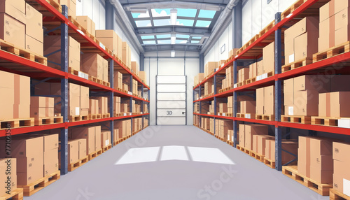 Inventory Management System: Illustrating Warehouse Backgrounds with Organized Storage and Distribution Facilities