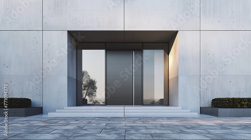 A main door with a minimalist aesthetic and hidden hinges, creating a seamless and uninterrupted facade that enhances the clean lines and contemporary appeal of the house architecture in