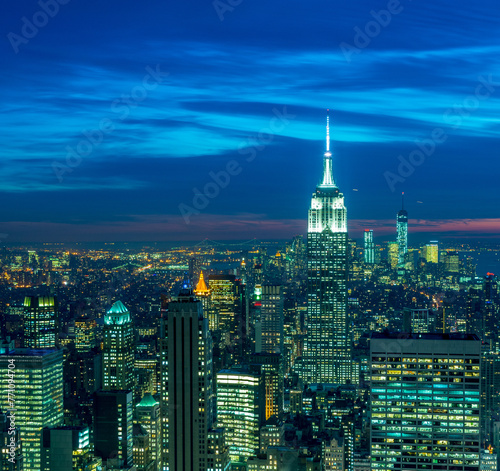 View of New York Manhattan during sunset hours