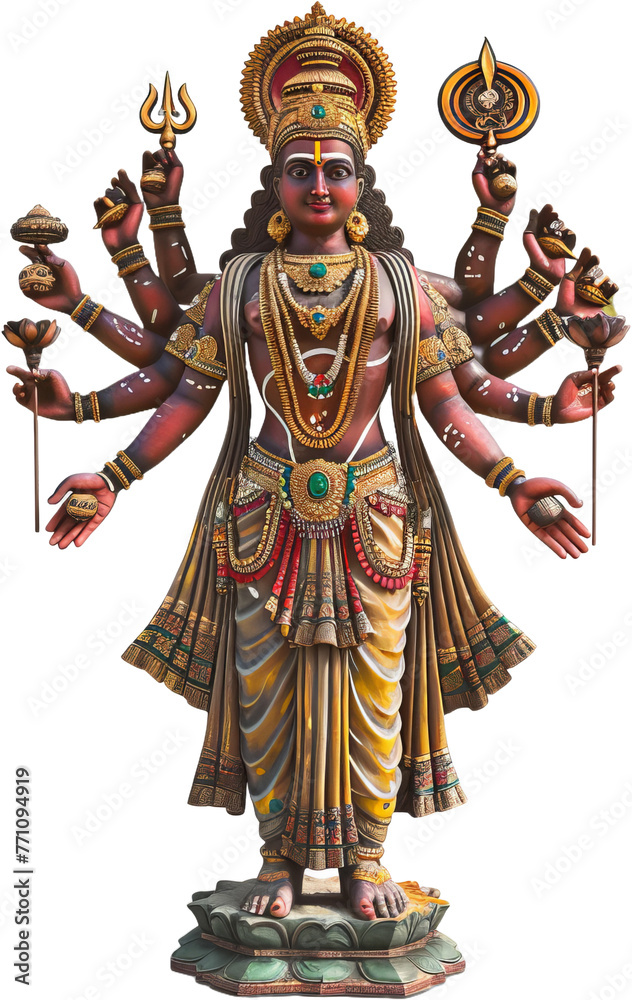 Vishnu Winged deity figure in Hindu mythology with diya and damaru cut out on transparent background