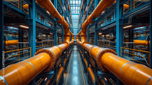 An immaculate perspective of contemporary pipes and machinery, posing a blend of engineering and architectural brilliance