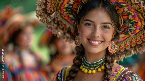 Portrait of a woman in traditional Mexican attire, Concept of cultural heritage, beauty, and vibrant customs 