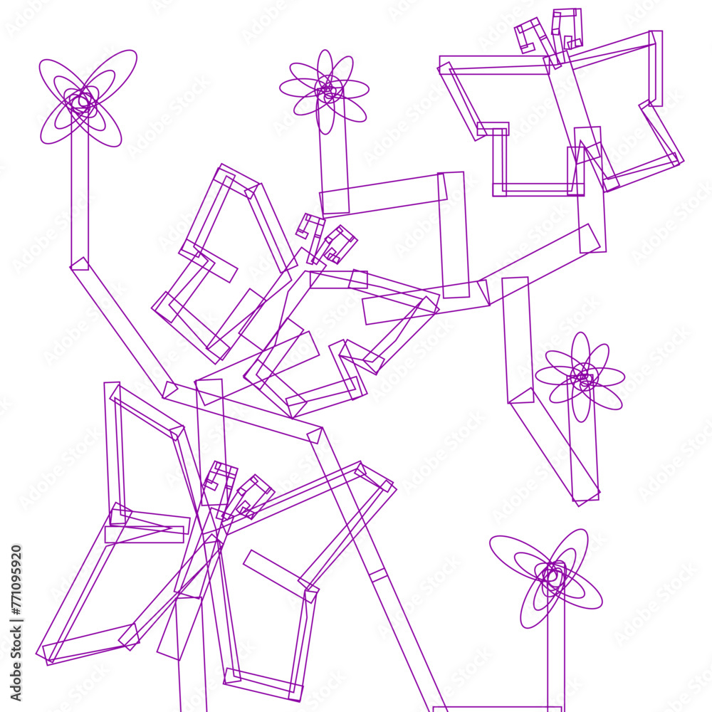 Purple Outline Geometric Butterflies Purple Outline Geometric Butterflies