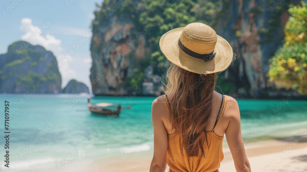 Traveler woman on vacation beach joy nature view scenic landscape island Krabi, Attraction famous popular place tourist travel Phuket Thailand summer holiday trips, Tourism beautiful destination Asia Traveler woman on vacation beach joy nature view scenic landscape island Krabi, Attraction famous popular place tourist travel Phuket Thailand summer holiday trips, Tourism beautiful destination Asia