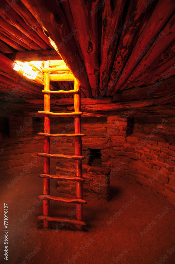 Inside a kiva at the Cliff Palace ruins, the largest Ancestral Puebloan ...