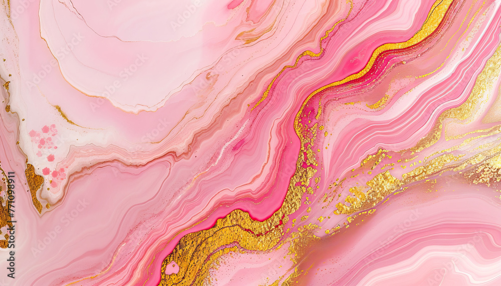 Modern Marble Art: Abstract pink and gold fragment of a colorful marble background, showcasing artistic elegance and contemporary design aesthetics