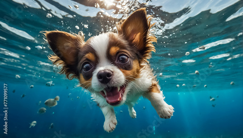 cute dog swims underwater © tanya78