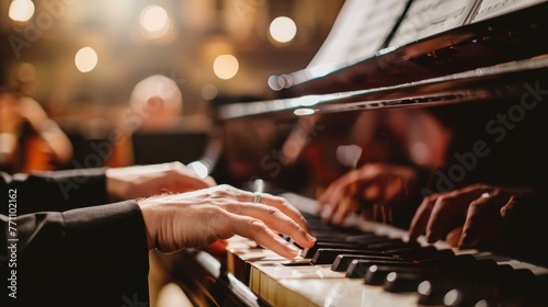 Skillfully executing intricate chords on a piano, a musician's fingers reveal an exquisite extreme close-up, epitomizing the synergy of music theory and composition.