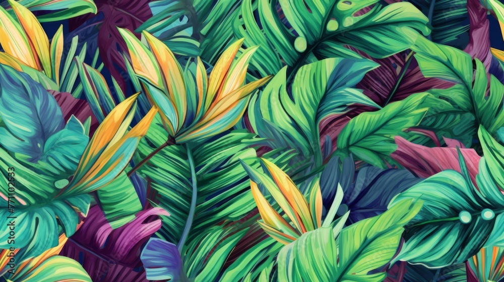 Creative tropical green leaves layout, background. Nature spring concept. Flat lay Creative tropical green leaves layout, background. Nature spring concept. Flat lay