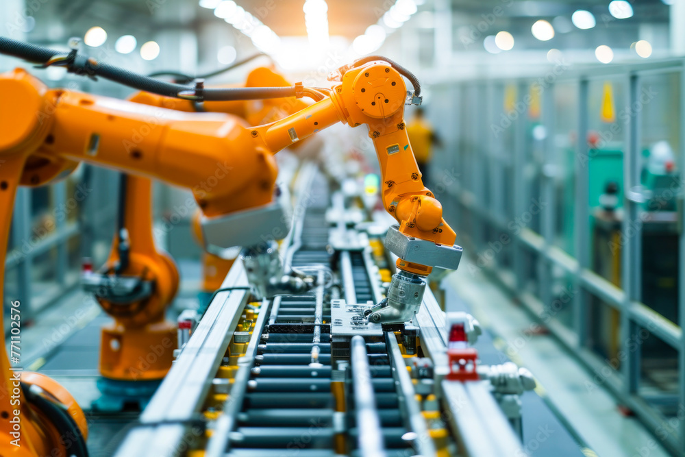 Automatic assembly robot arm in smart industrial factory for assembly product Automatic assembly robot arm in smart industrial factory for assembly product