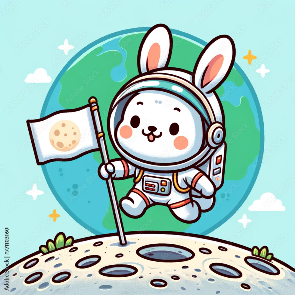 Naklejka premium Astronaut Hopper Adventurous Zodiac Rabbit