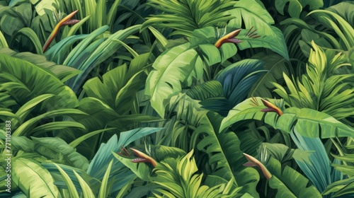 Creative tropical green leaves layout, background. Nature spring concept. Flat lay