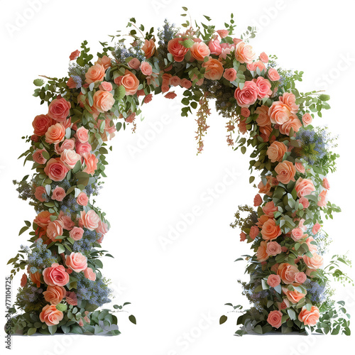 Beautiful wedding flower arch on Transparent background. Wedding decorations. Wedding gate ceremony outdoors.  Ai generated image