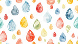 Seamless background of watercolor water droplets with beautiful decorations. Web and wallpaper design patterns,美しい飾りが付いた水彩色の水滴のシームレスな背景。ウェブや壁紙のデザイン パターン,Generative AI	