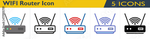 WIFI Router icon with 5 styles (outline, color lineal, color outline, solid and color)