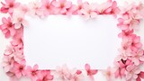 pink flowers on a white background. empty space for writing