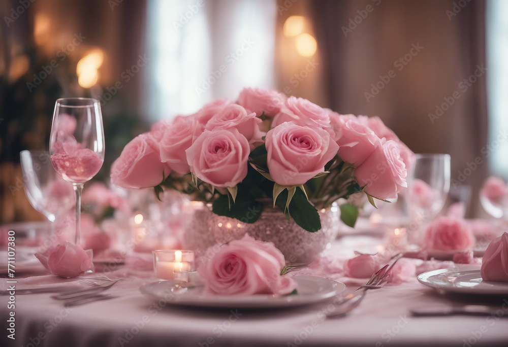 Pink Roses On The Dining Table atmosphere pink rose banquet Pink Roses On The Dining Table atmosphere pink rose banquet