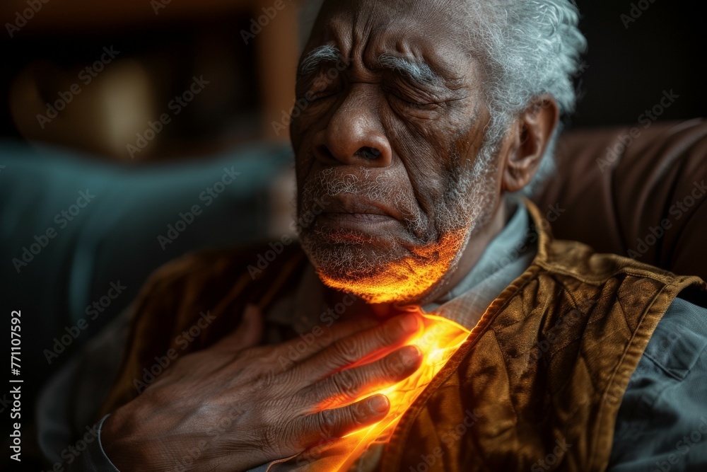 A man with a red glowing hand is sitting on a couch A man with a red glowing hand is sitting on a couch