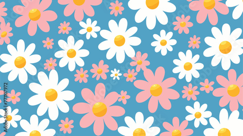 1970 Daisy Flowers and Wavy Seamless Pattern in Yel