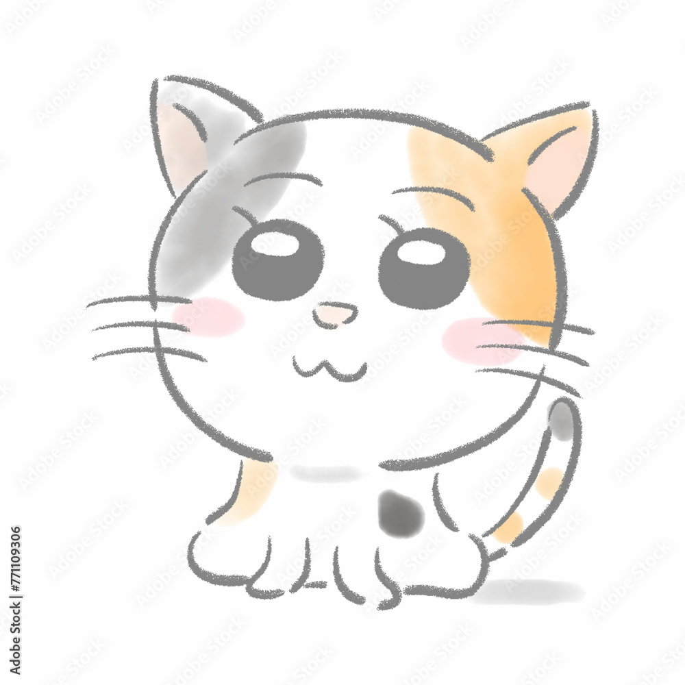 三毛猫　水彩タッチ