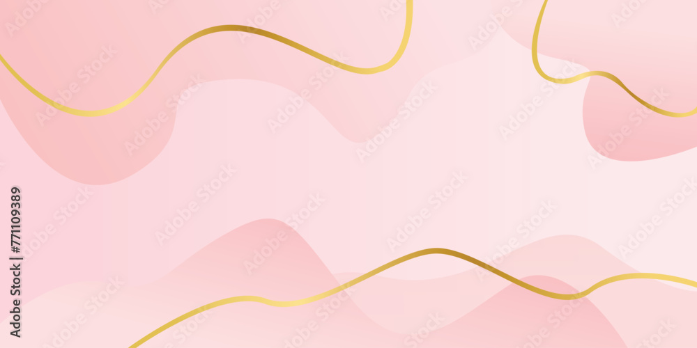 Modern light pink abstract background with fluid shapes, gold layers, and space for design. Vector illustration
