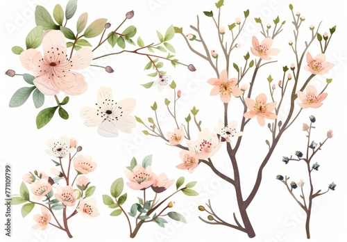 Springtime Florals: foral clip art depicting blooming flowers, budding branches, and fresh foliage © Лена Шевчук