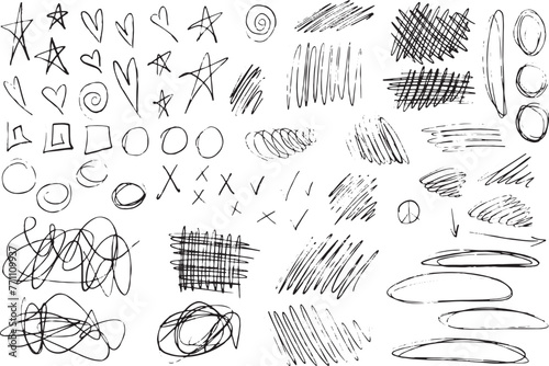 Black and white marker abstract with black lines and shapes on a white background
